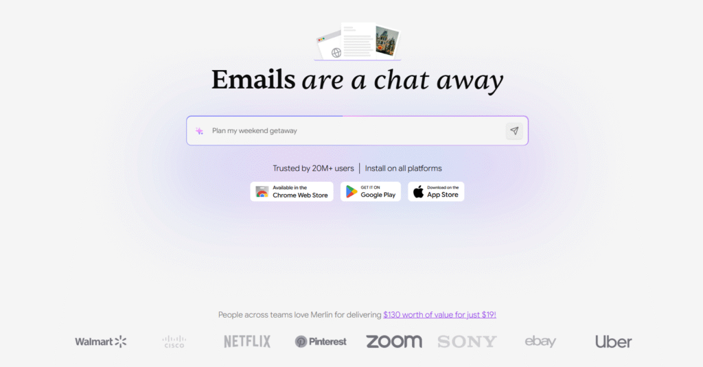 Merlin AI Chrome extension sidebar open on a website — AI assistant in the browser