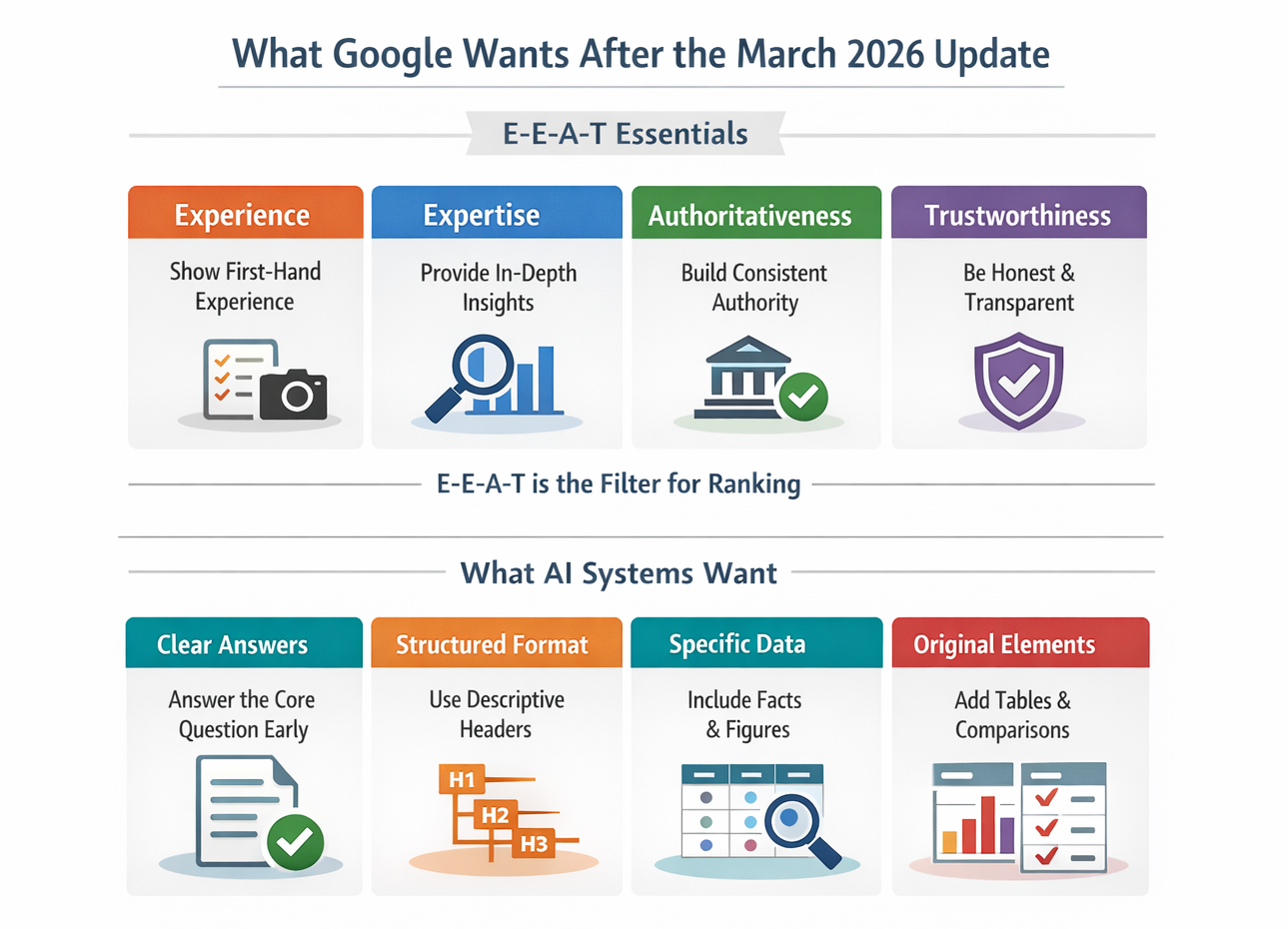 E-E-A-T framework for SEO in 2026 — Experience Expertise Authoritativeness Trustworthiness explained