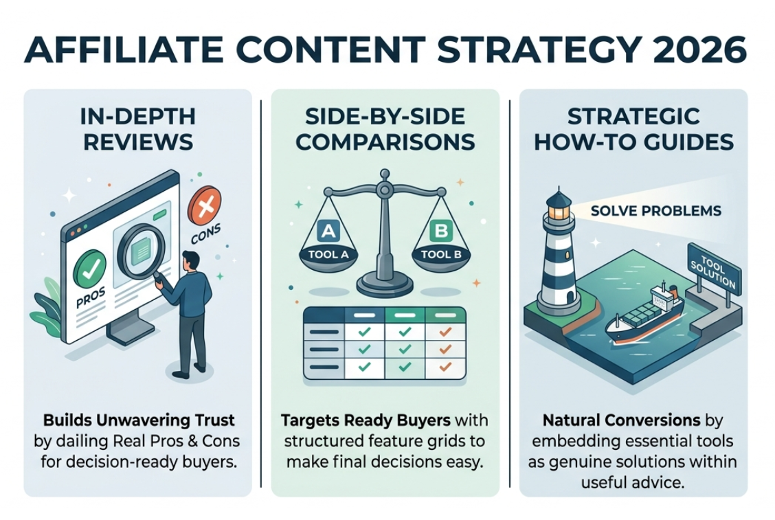 Best affiliate marketing content types in 2026 — reviews comparison posts and how-to guides