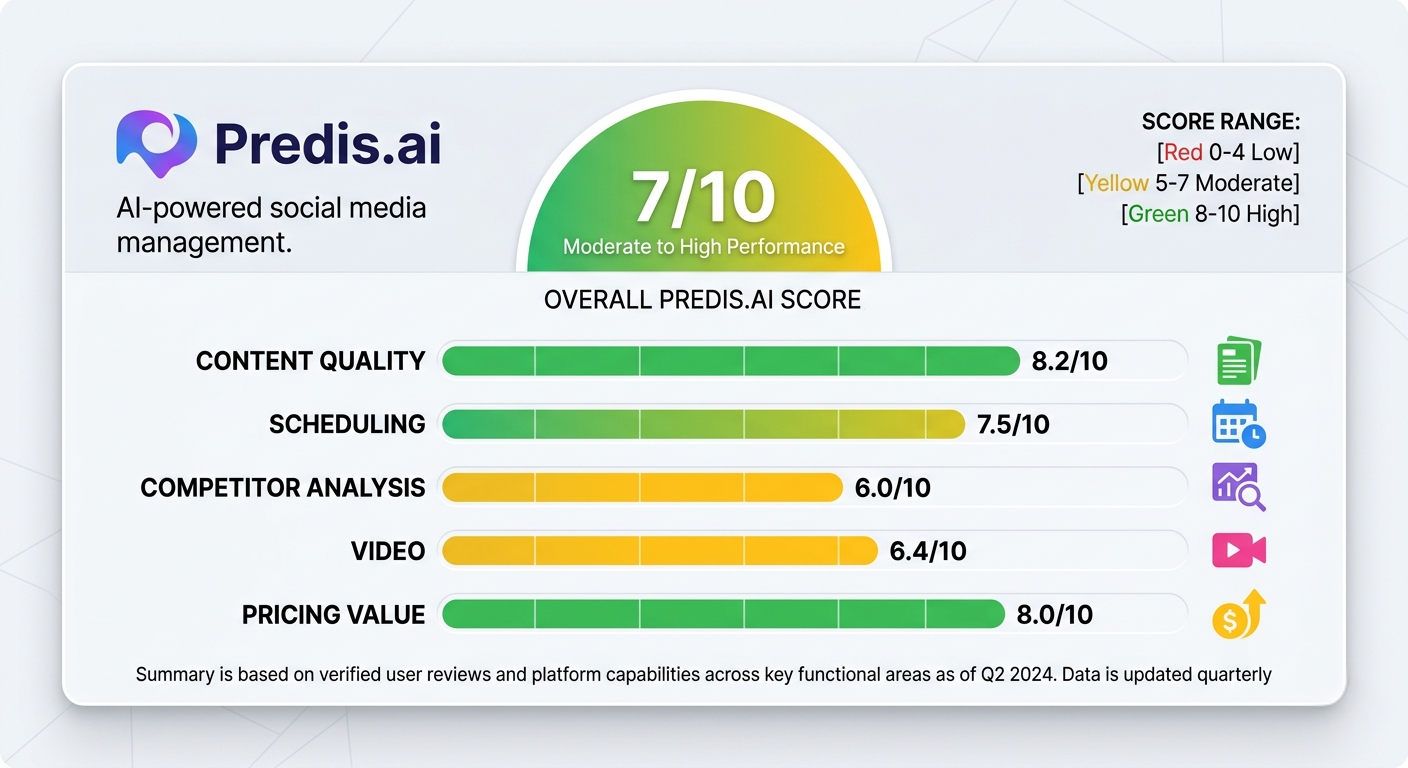 Predis.ai 2026 honest rating summary 7 out of 10 with feature-by-feature breakdown