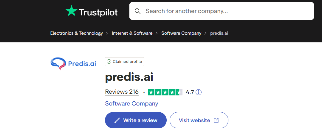 Infographic of Predis.ai user ratings and features based on 200+ verified reviews, showing a 4.7/5 star performance score.