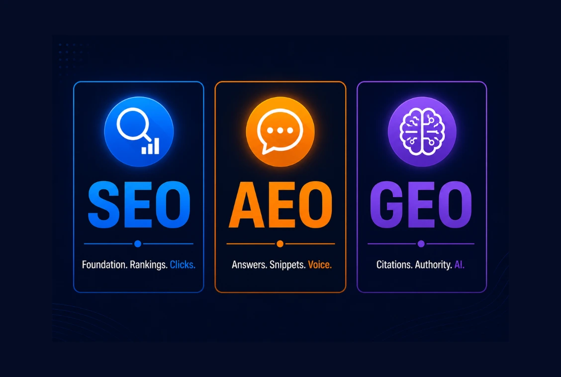 AEO vs SEO vs GEO comparison complete guide to what actually works in AI search in 2026 for marketers and content creators