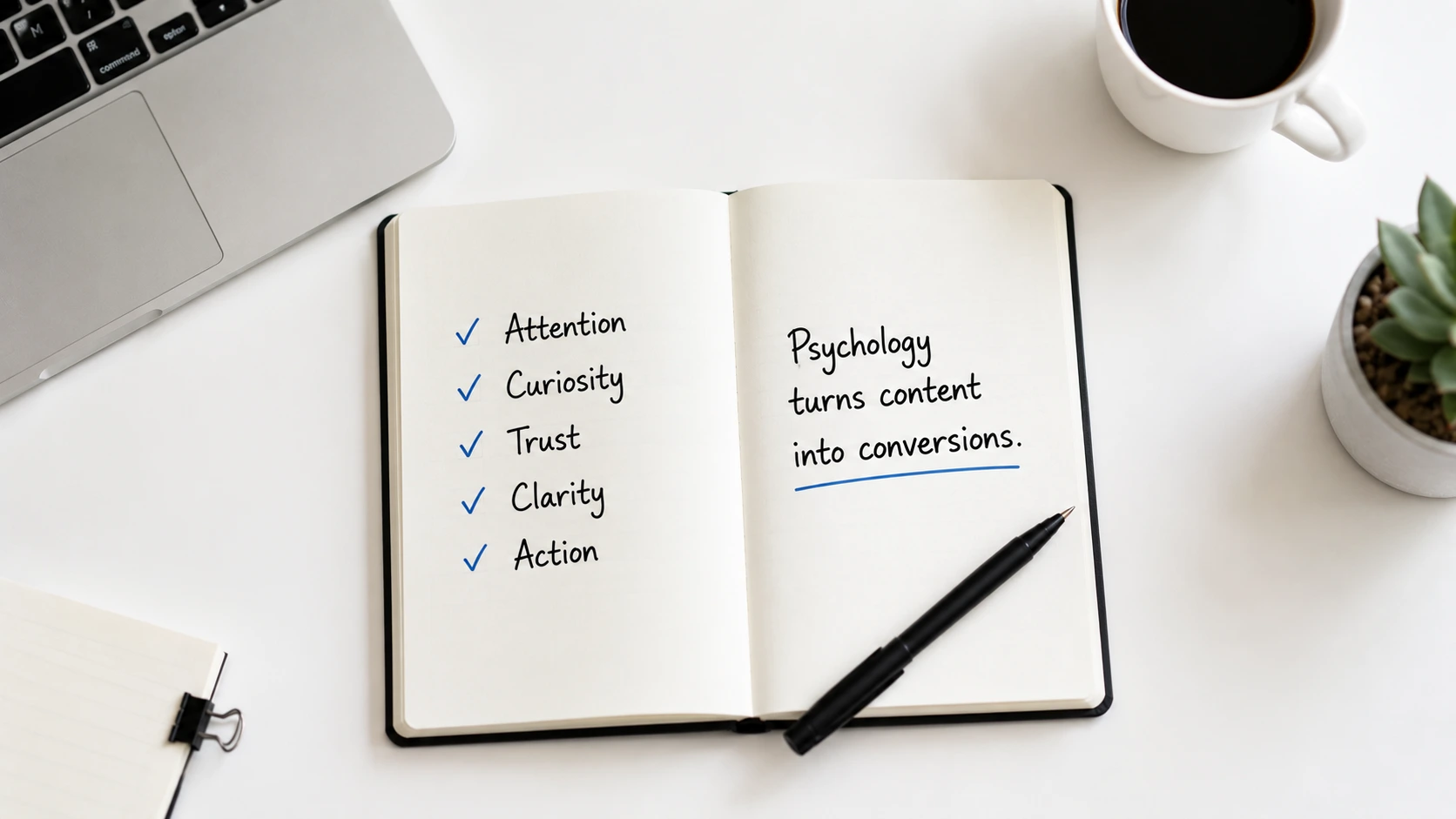 Minimal funnel illustration representing the psychological journey from reader attention at the top through engagement to conversion at the bottom
