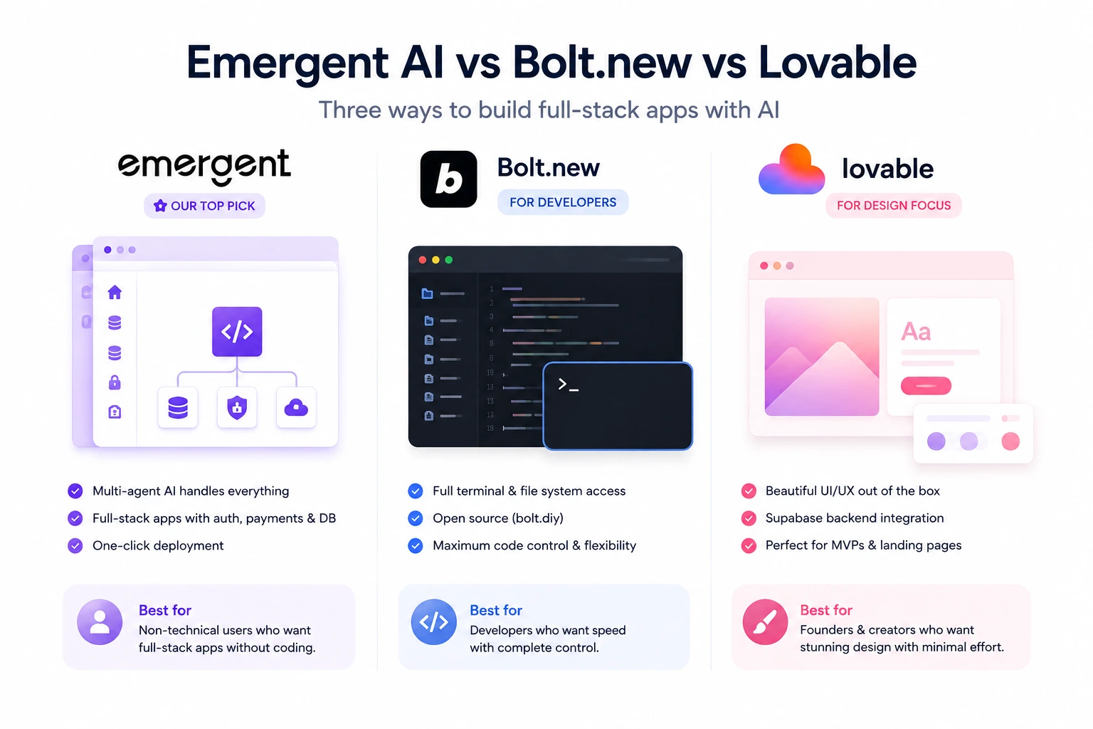 Three glass jars with different fill levels representing the varying credit consumption rates and pricing transparency of Emergent AI Bolt.new and Lovable in 2026