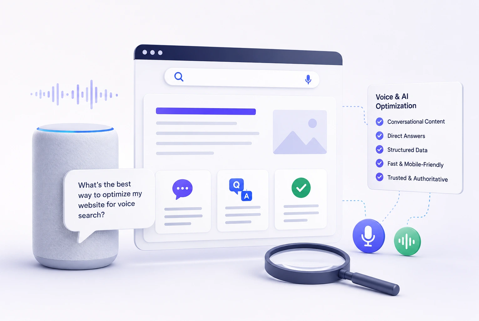 Voice and conversational search optimization guide 2026 showing how to rank for spoken queries on Google Assistant Siri Alexa and all major AI voice platforms