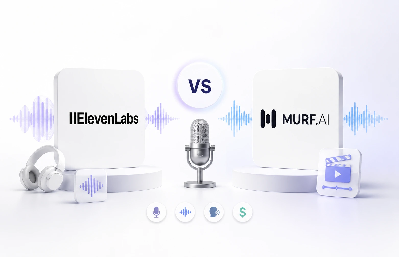 Two microphones side by side representing the comparison between ElevenLabs and Murf AI as the two leading AI voice generators in 2026