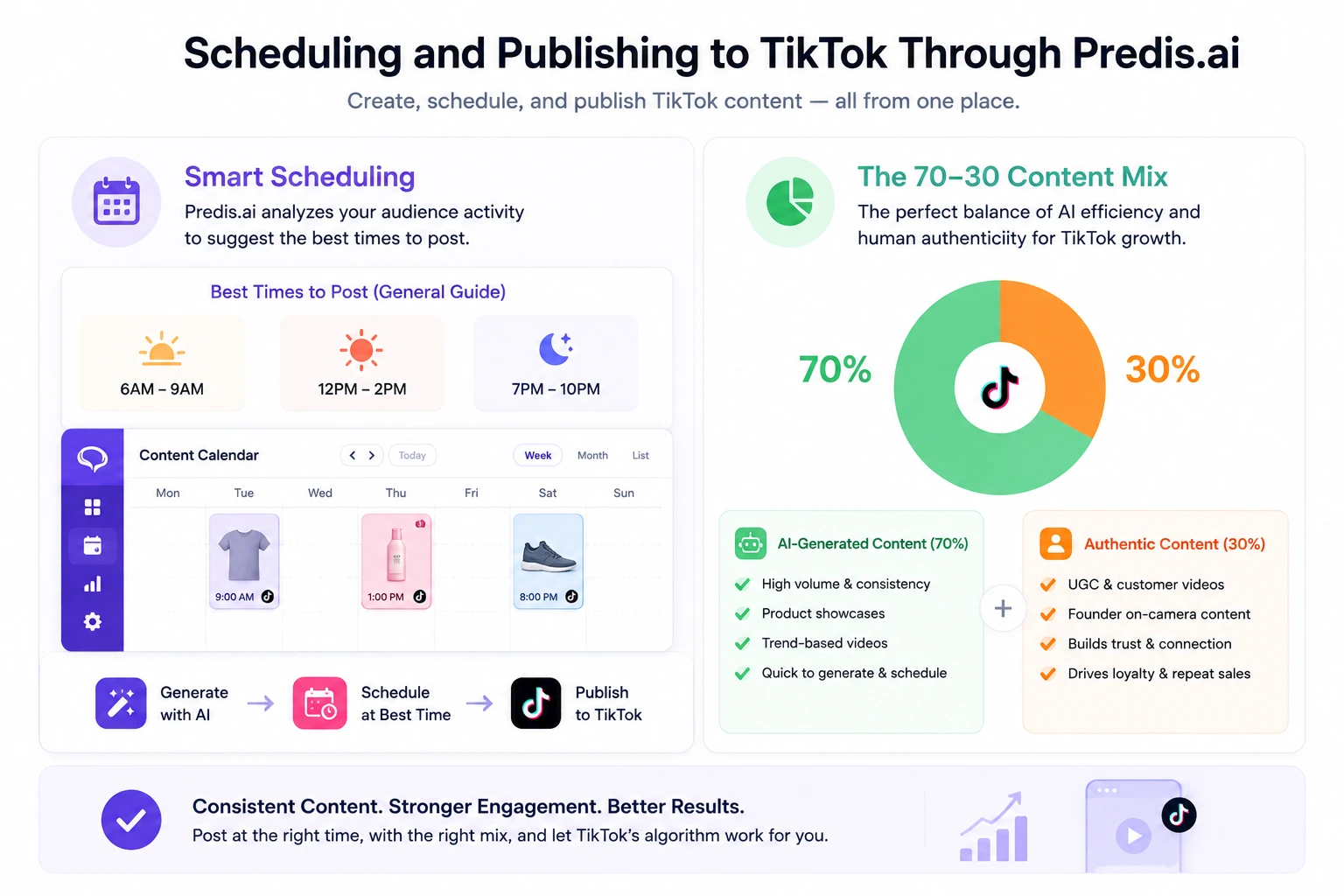Content calendar with marked dates representing scheduled TikTok ad publishing through Predis.ai for consistent e-commerce social media posting