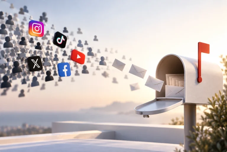 Two doors representing the difference between borrowed social media reach and the owned access of an email list